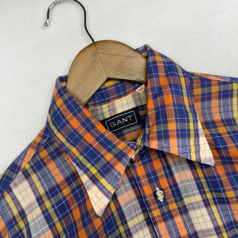 Vintage Gant Shirt Men's Small Blue Orange Thin Button Up Point 70s 80s Preppy